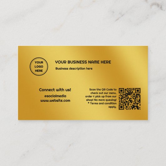 Carte De Fidélité Or minimal simple Ajoutez votre logo QR Code (Dos)