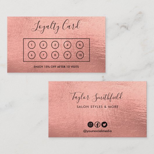 Carte de fidélité or rose (Devant / Derrière)