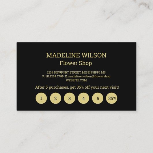 Carte De Fidélité Palme de fleurs dorées Feuilles sur noir (Dos)