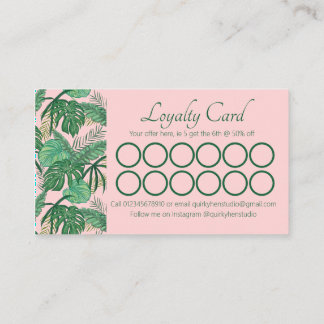 Carte De Fidélité Palme de la jungle rose féminine Tropical Monstera