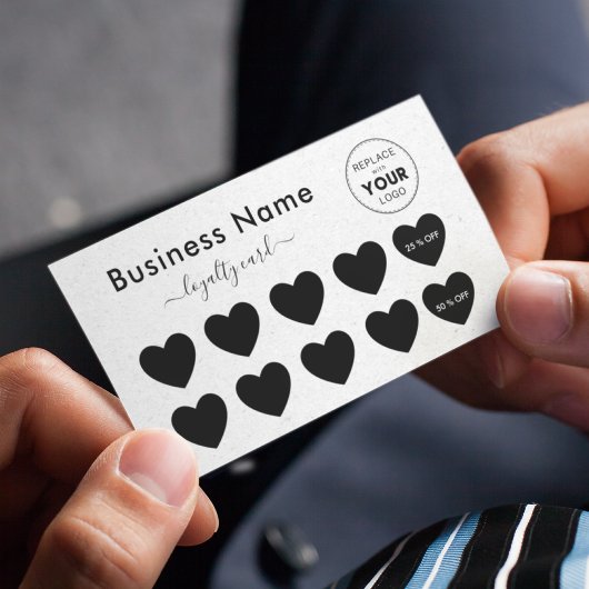 Carte De Fidélité Papier Kraft gris clair Coeur Ajouter votre logo B