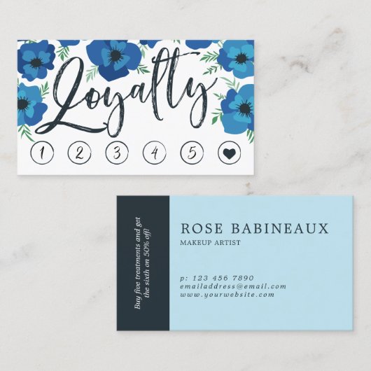 Carte De Fidélité Papillons bleus et pinceau Script Loyalty Punch Ca (Devant / Derrière)