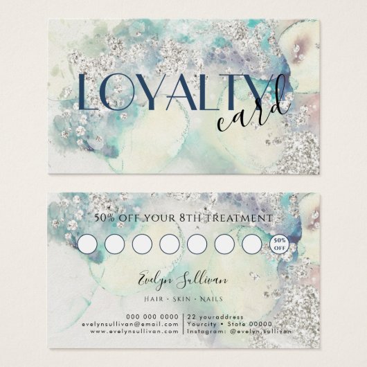 Carte de fidélité parties scintillant argent turqu (Devant & derrière)