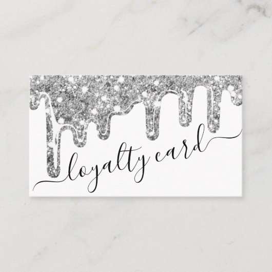Carte De Fidélité Parties scintillant argentée blanche épaisse goutt (Devant)