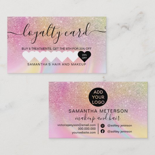 Carte De Fidélité parties scintillant carrée en marbre rose arc-en-c (Devant / Derrière)