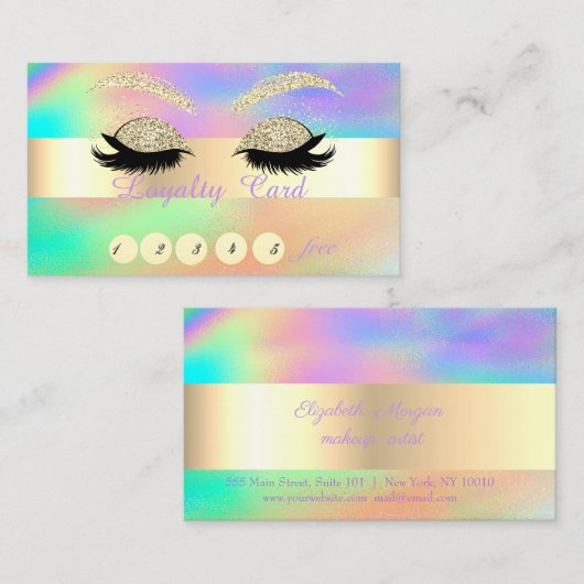 Carte De Fidélité Parties scintillant d'or Faux Lashes Holographie c (Devant / Derrière)