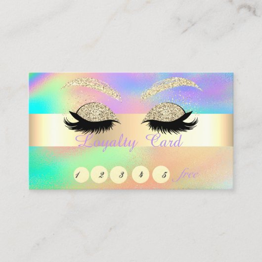 Carte De Fidélité Parties scintillant d'or Faux Lashes Holographie c (Devant)