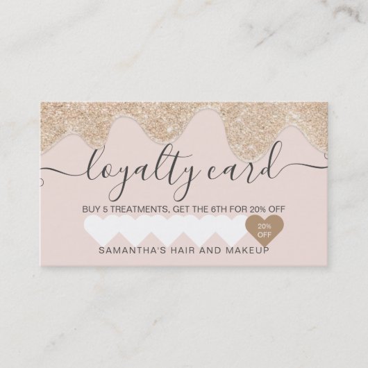 Carte De Fidélité parties scintillant dorée chic goutte-à-goutte de  (Devant)