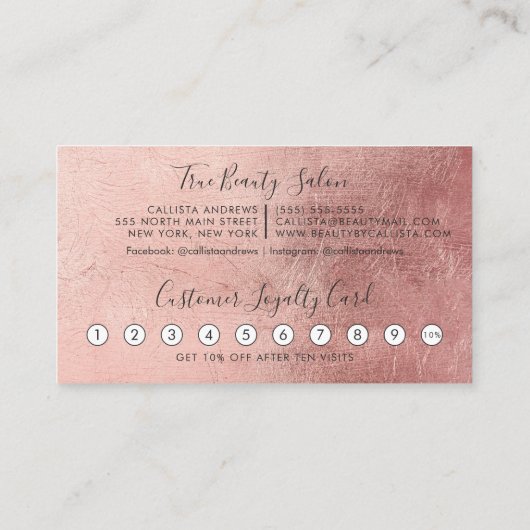 Carte De Fidélité Parties scintillant épaisse or Rose glamour Loyaut (Dos)