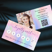 Carte De Fidélité Parties scintillant holographique rose vif qr code