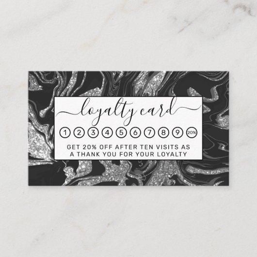 Carte De Fidélité Parties scintillant moderne en gris noir (Devant)