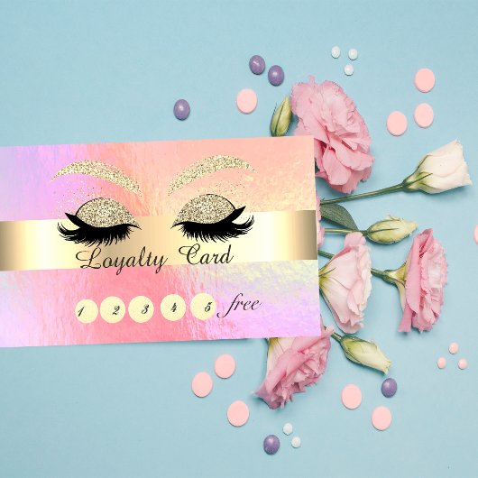 Carte De Fidélité Parties scintillant Or tendance Faux Lashes Hologr