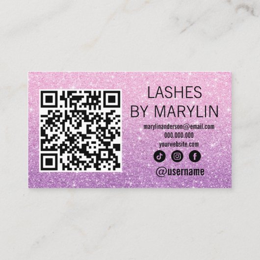 Carte De Fidélité Parties scintillant rose et violet Ombre Lash Tech (Dos)