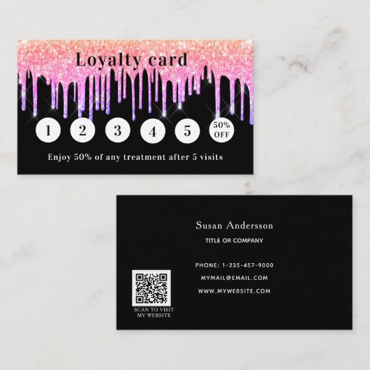 Carte De Fidélité Parties scintillant violet rose noir gouttes code  (Devant / Derrière)