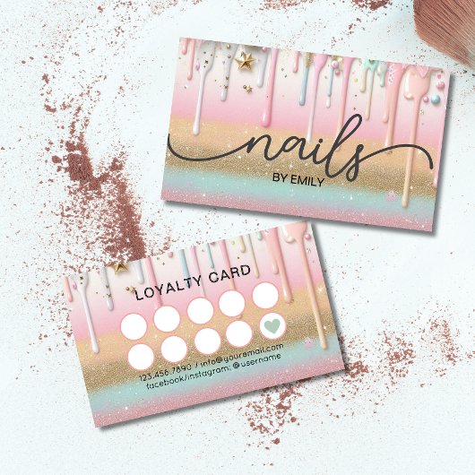 Carte De Fidélité Pastel Drip Coeur ongles Manicurist