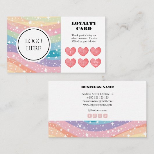 Carte de fidélité Pastel Rainbow Kawaii (Devant / Derrière)