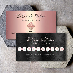 Carte De Fidélité Pâtisserie Chef Pâtissier Cupcake Rose Gold Damass