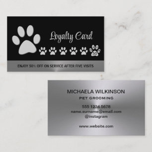 Carte De Fidélité Patte de chien argentée sur Service de toilettage