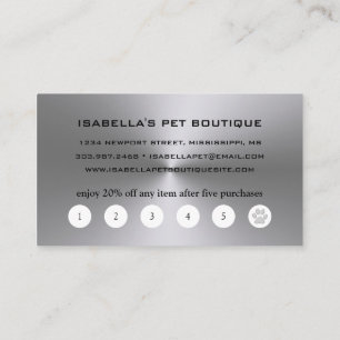 Carte De Fidélité Patte de chien argentée sur Service de toilettage