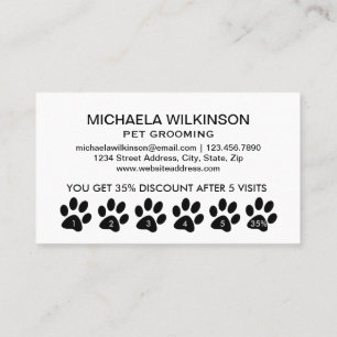 Carte De Fidélité Paw chien blanc sur le service de toilettage pour