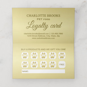 Carte De Fidélité Paw chien brillant or sur le service de grossissem