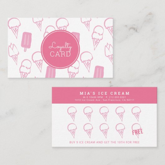 Carte de fidélité Peinte à la main en crème de gla (Devant / Derrière)