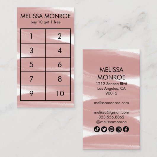 Carte De Fidélité Peinture à encre Brush Stroke Aquarelle Social (Devant / Derrière)