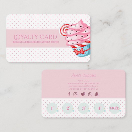 Carte De Fidélité Petit gâteau rose de pois mignon (Devant / Derrière)