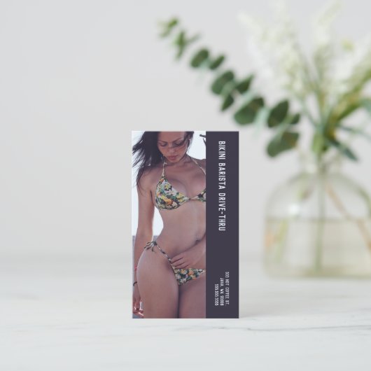 Carte De Fidélité Photo Floral Bikini Barista Double Numéro Café (Debout devant)