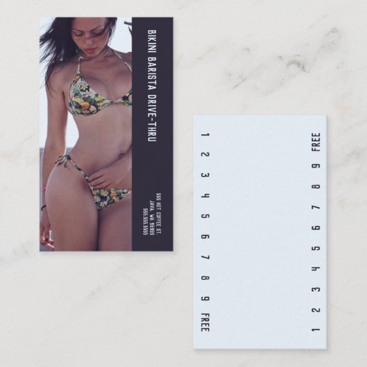 Carte De Fidélité Photo Floral Bikini Barista Double Numéro Café (Devant / Derrière)