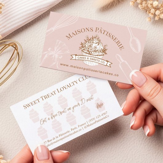 Carte De Fidélité Pink Cupcake Pastry Chef Baking Utensils Bakery