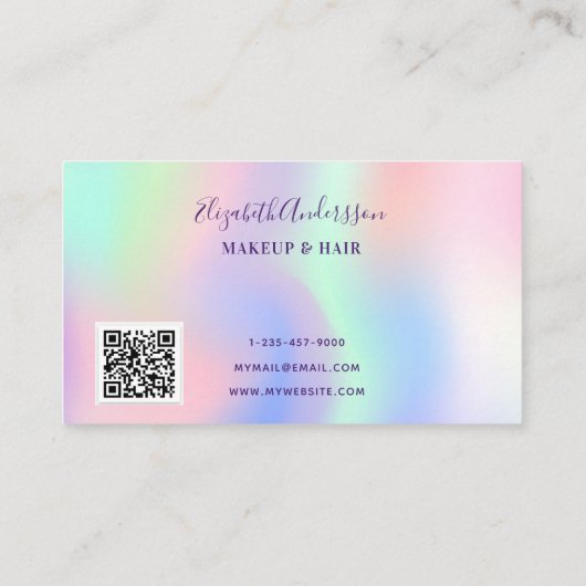 Carte De Fidélité Pink holographe violet gouttes qr code affaires (Dos)