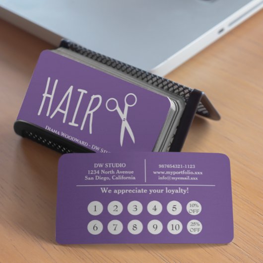 Carte de Fidélité Plate Coiffeur Violet