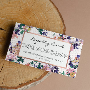 Carte De Fidélité Pois pourpre turquoise rose d'or floral