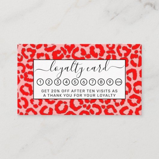 Carte De Fidélité Poster de animal léopard rouge moderne (Devant)