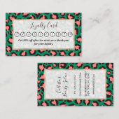 Carte De Fidélité Poster de animal Léopard vert rose corail moderne (Devant / Derrière)