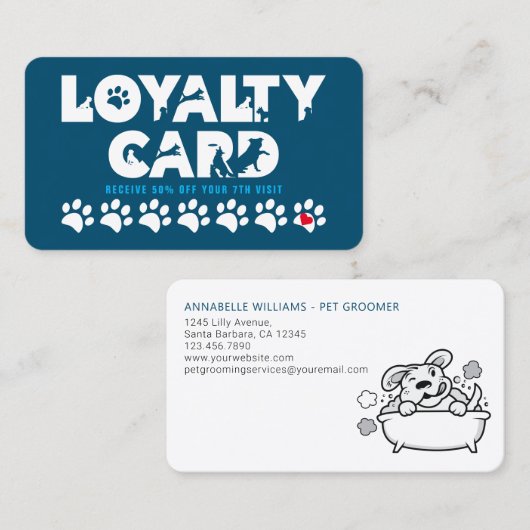 Carte de fidélité pour animaux de compagnie pourpr (Devant / Derrière)