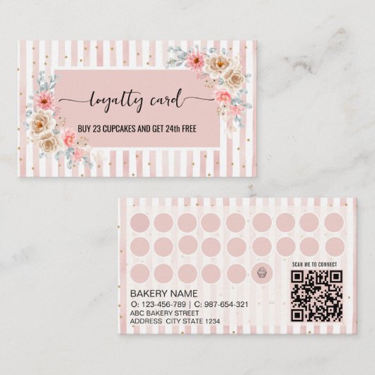 Carte de fidélité pour gâteau avec rayures florale (Devant / Derrière)