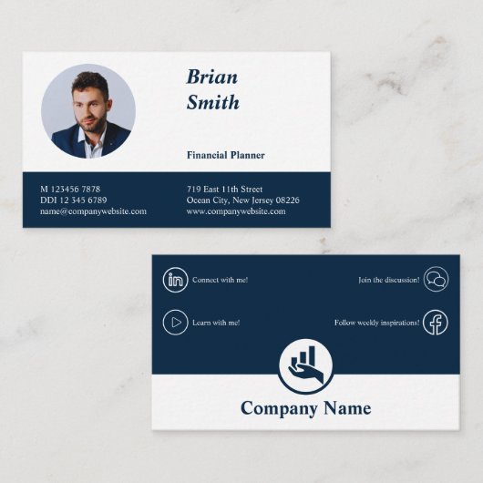 Carte De Fidélité Professionnel Planificateur Financier Bleu Blanc (Devant / Derrière)