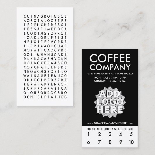 Carte De Fidélité punch de loyauté de recherche mot de café (Devant / Derrière)