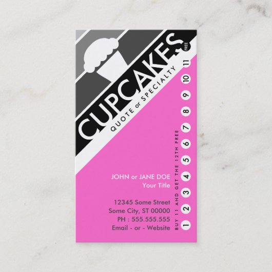 Carte De Fidélité punchcard de cupcake (achetez 11 obtenir 1 gratuit (Devant)