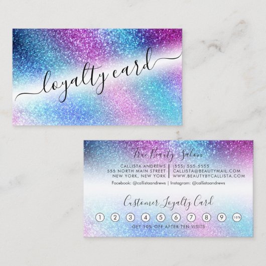 Carte De Fidélité Purple Blue Nebula Galaxy Parties scintillant Scri (Devant / Derrière)