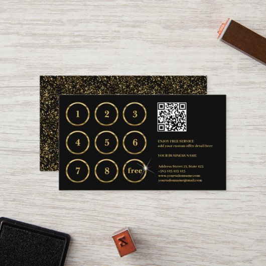 Carte de fidélité QR Code Gold et Black Elegant (Devant/Arrière en situation)