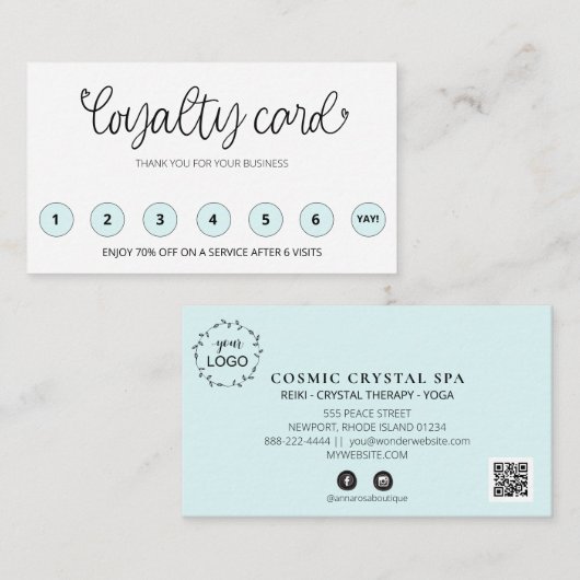 Carte De Fidélité *~* QR LOGO Merci récompense Coeurs  (Devant / Derrière)