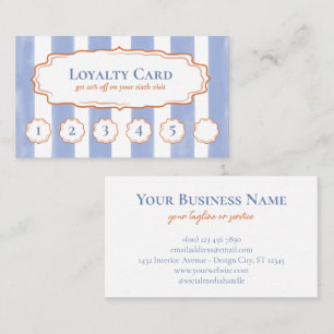 Carte De Fidélité Rayures aquarelle bleue Cadre ondulé orange