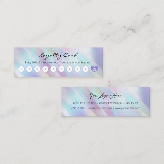 Carte De Fidélité Réduction simple client Pastel Holographique viole (Devant / Derrière)