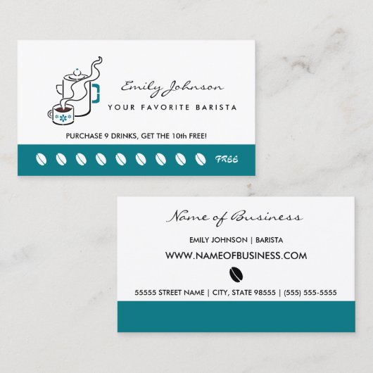 Carte de Fidélité Rétro Turquoise pour Barista de (Devant / Derrière)