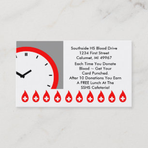 Carte De Fidélité Rétro visage d'horloge de collecte de sang de