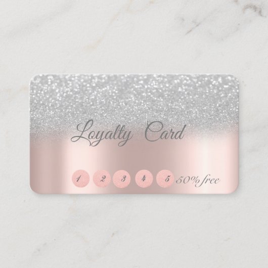 Carte de Fidélité Rose Gold Bokeh Argent Élégant (Devant)