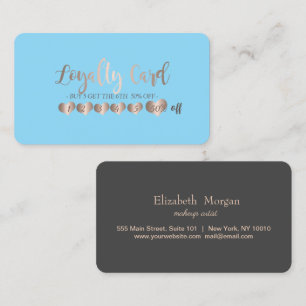Carte De Fidélité Rose Gold Cœurs Moderne Élégant Bleu Clair